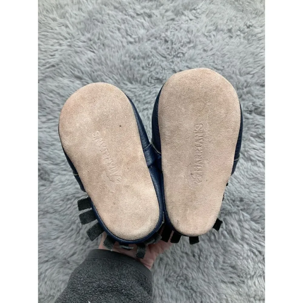 Marrians navy leather mini moccasins